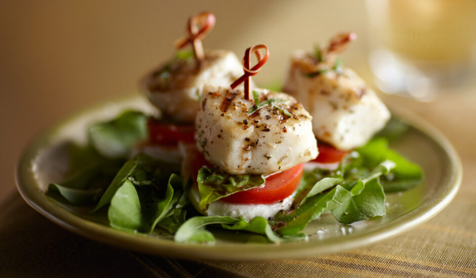 Alaska Halibut Caprese Salad Bites