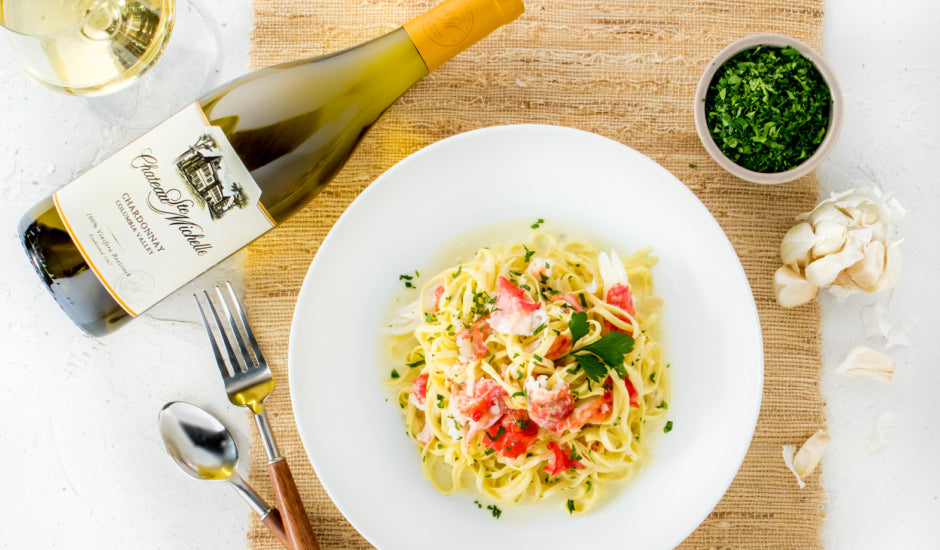 Garlicky Linguine with Alaska Crab and Creme Fraiche