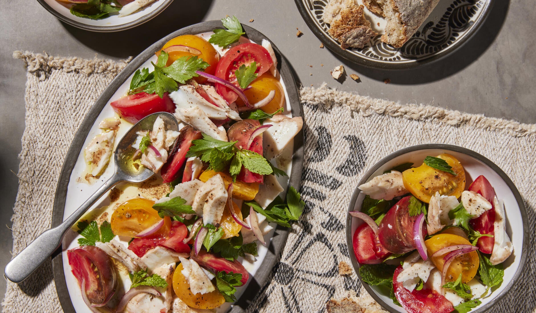 Tomato Salad with Poached Alaska Halibut and Mint